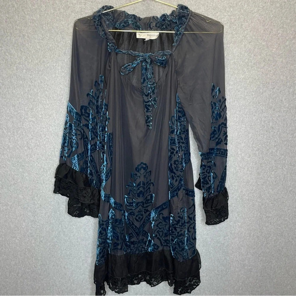 Rancho Estancia Witchy Whimsygoth Fairy Burnout Velvet Lace Hem Mini Dresss - Picture 2 of 9